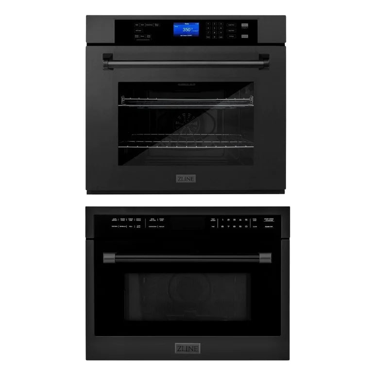 ZLINE Kitchen Appliance Package Black Stainless Steel 24 in. Built-in Convection Microwave Oven and 30 in. Single Wall Oven with Self Clean