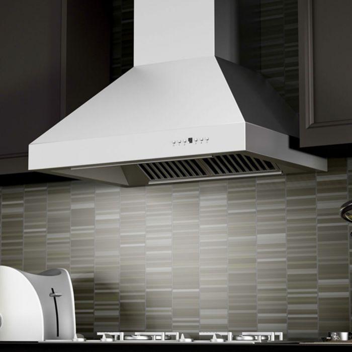 ZLINE 36 in. Professional Ducted Wall Mount Range Hood in Stainless Steel with Crown Molding, 667CRN-36