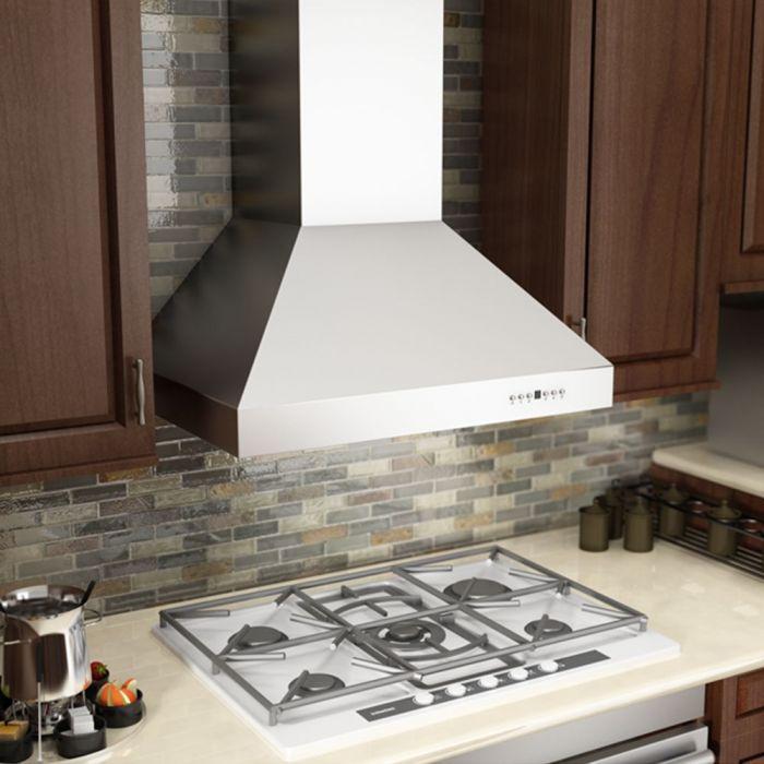 ZLINE 36 in. Professional Ducted Wall Mount Range Hood in Stainless Steel with Crown Molding, 667CRN-36
