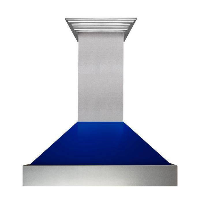 ZLINE 48 in. Ducted DuraSnow® Stainless Steel Range Hood with Blue Gloss Shell, 8654BG-48