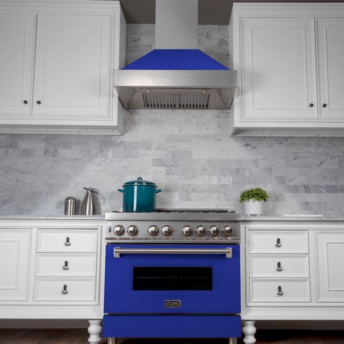 ZLINE 42 in. Ducted DuraSnow® Stainless Steel Range Hood with Blue Matte Shell, 8654BM-42