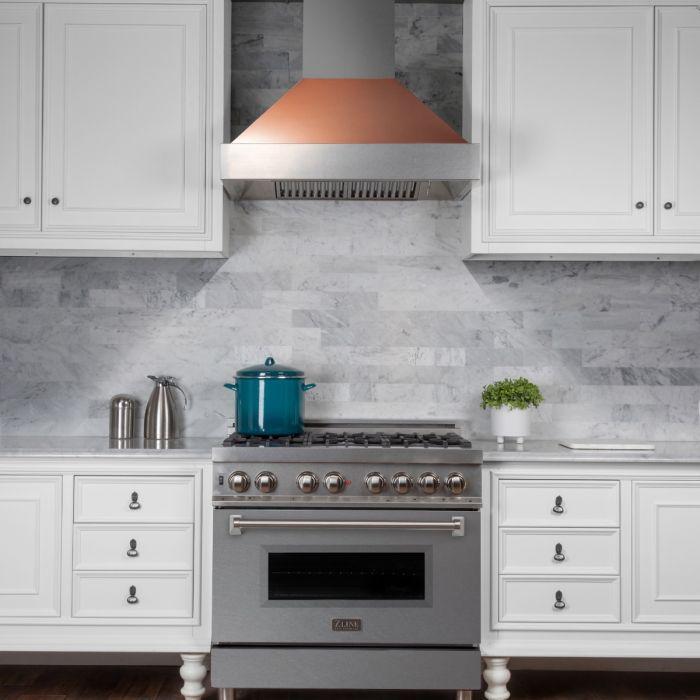 ZLINE 30 in. Ducted DuraSnow® Stainless Steel Range Hood with Copper Shell, 8654C-30