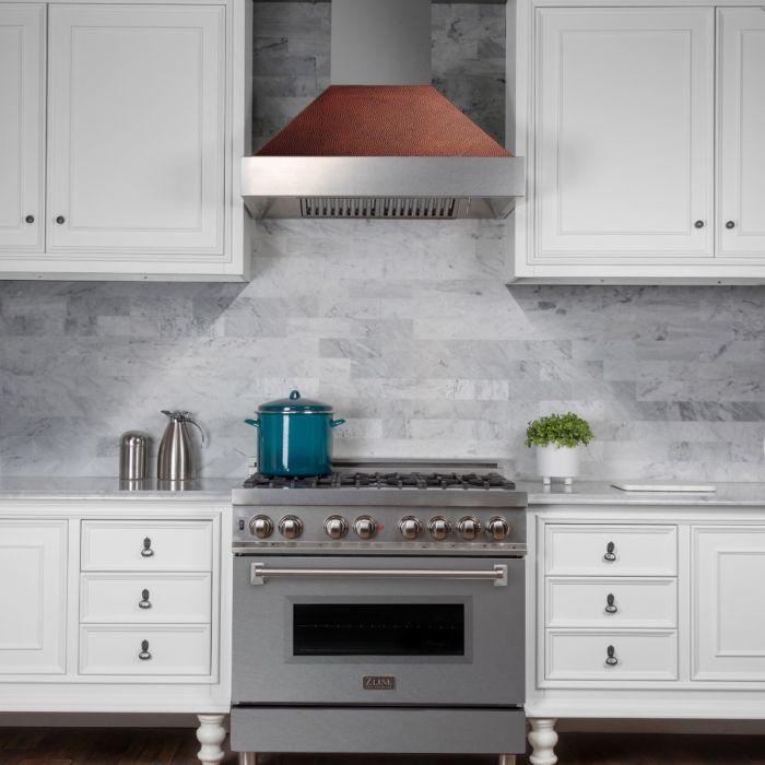 ZLINE 30 in. Ducted DuraSnow® Stainless Steel Range Hood with Hand-Hammered Copper Shell, 8654HH-30