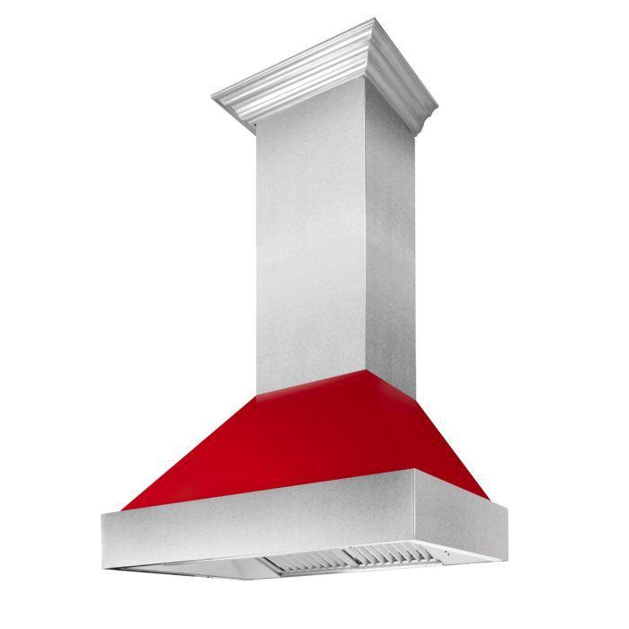 ZLINE 48 in. Ducted DuraSnow® Stainless Steel Range Hood with Red Gloss Shell, 8654RG-48
