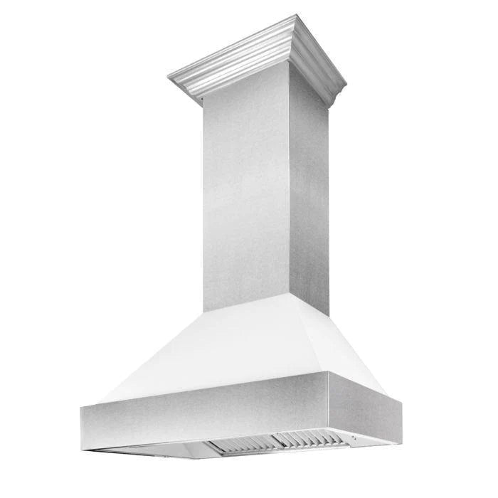 ZLINE Kitchen Package with DuraSnow® Stainless Steel Dual Fuel Range with White Matte Door and Convertible Vent Range Hood