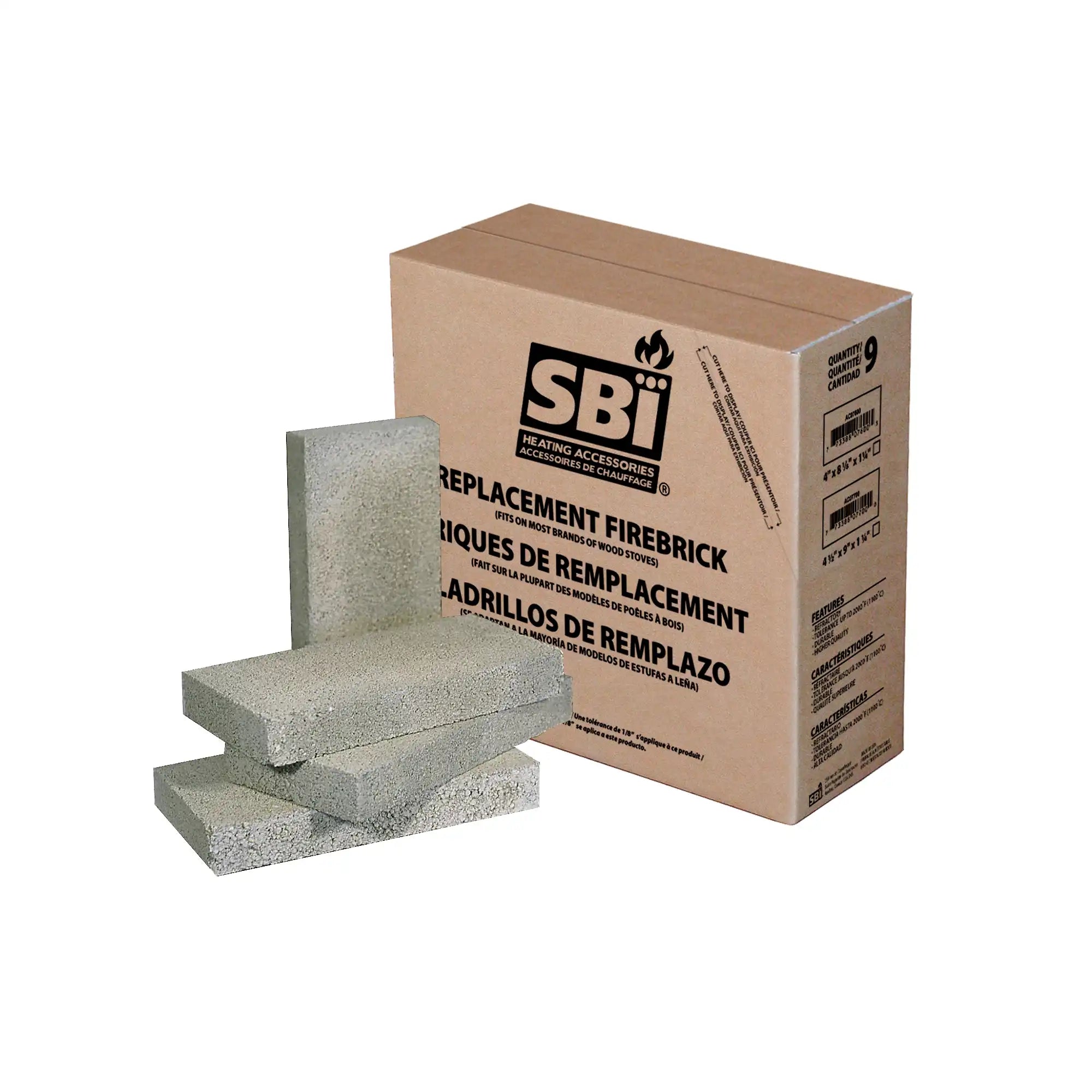SBI 4" X 8" X 1 1/4" Refractory Brick (9 Units) AC07600B