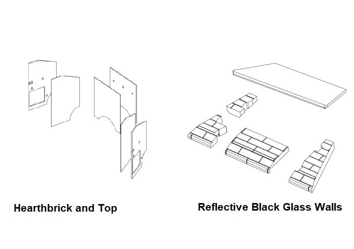 Majestic Hearthbrick and Top /  Reflective Black Glass Walls for Marquis II Fireplaces
