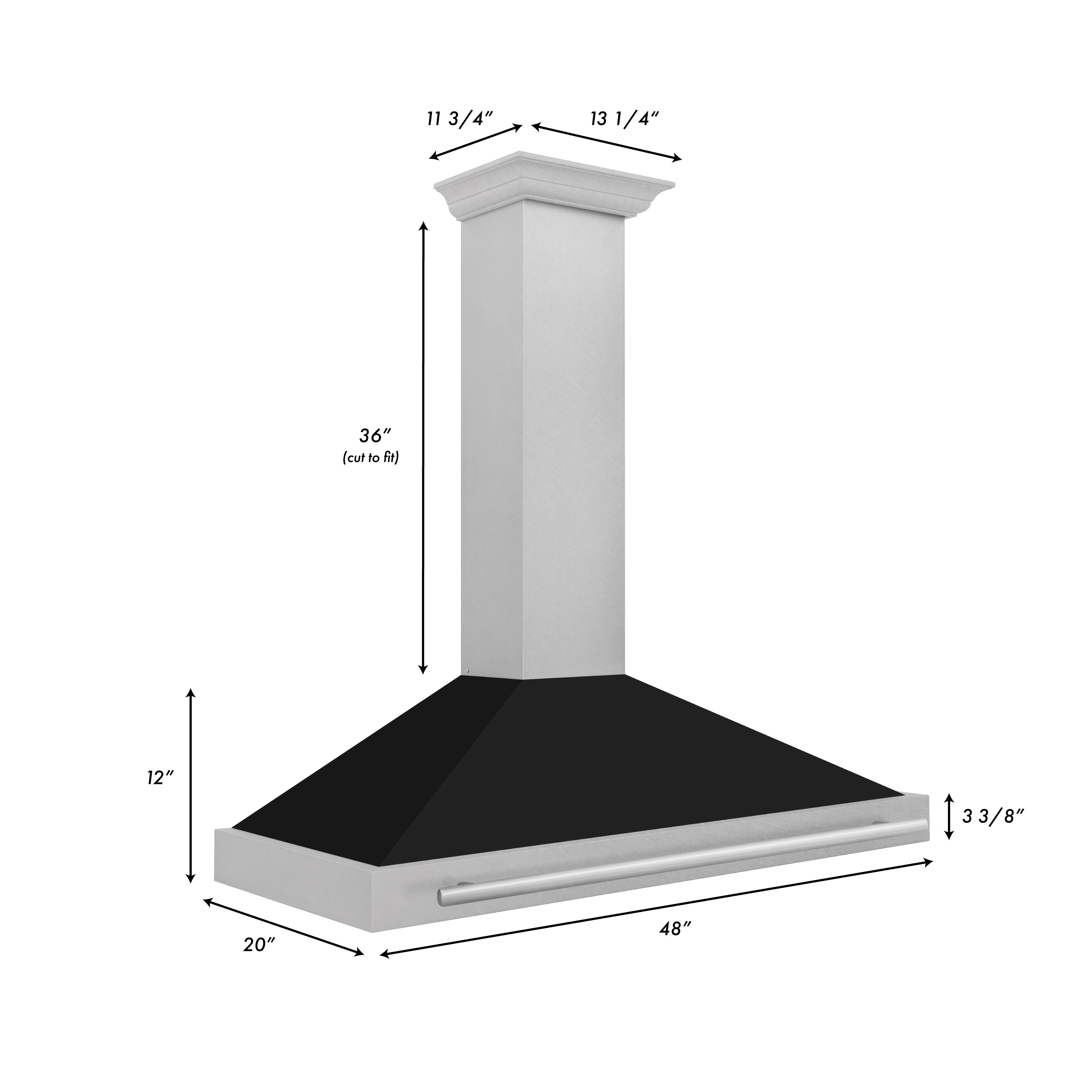 ZLINE 48 Inch DuraSnow® Stainless Steel Range Hood with Black Matte Shell and Stainless Steel Handle, KB4SNX-BLM-48