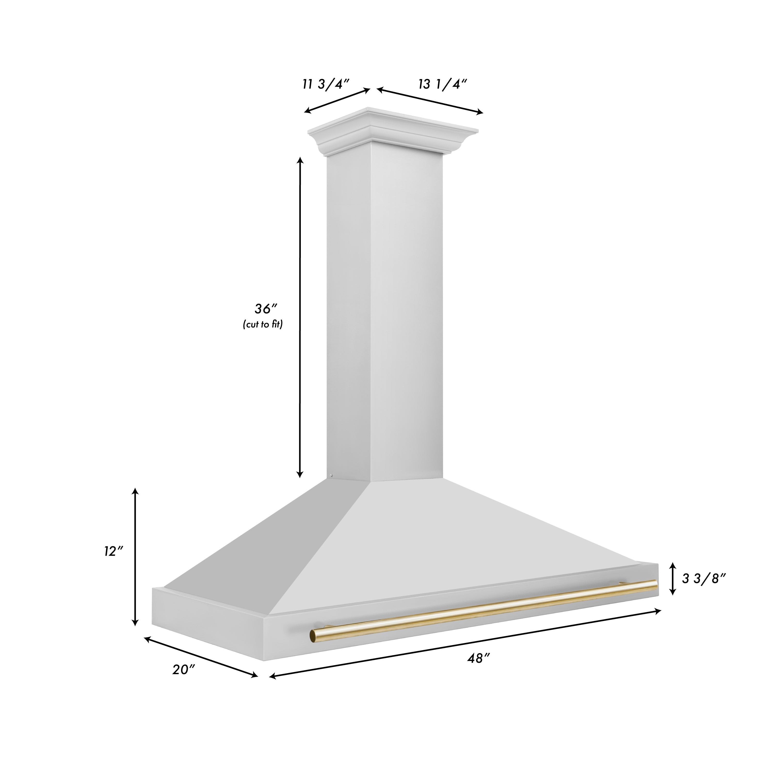 ZLINE 48 Inch Autograph Edition Stainless Steel Range Hood with Gold Handle, KB4STZ-48-G