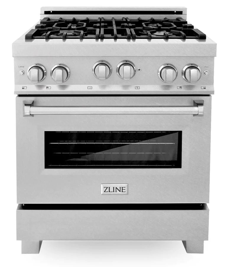 ZLINE Kitchen Package with DuraSnow® Stainless Steel Dual Fuel Range and Convertible Vent Range Hood