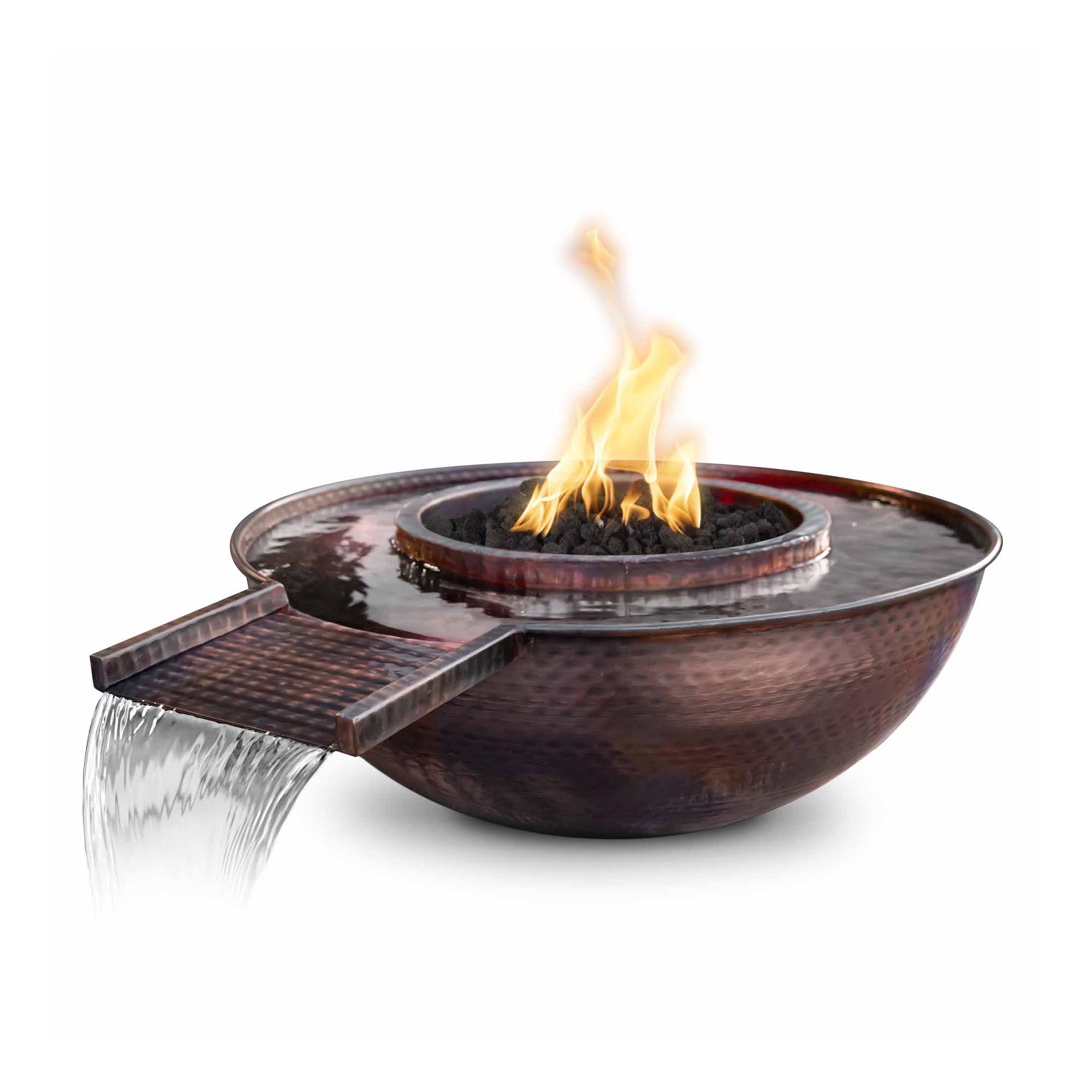 The Outdoor Plus 27" Sedona Fire & Water Bowl Gravity Spill | Hammered Copper