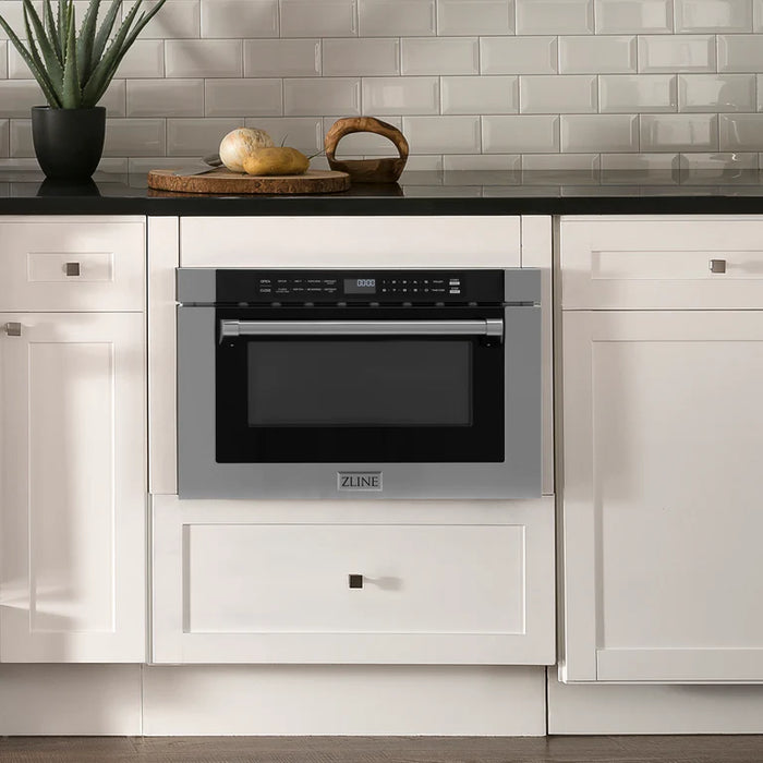 ZLINE 24 In. 1.2 cu. ft. Built-in Microwave Drawer with a Traditional Handle in Stainless Steel