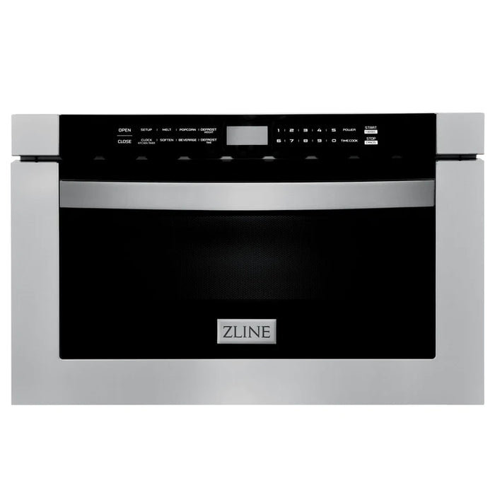 ZLINE Kitchen Package with Water and Ice Dispenser Refrigerator, 36" Gas Range, 36" Range Hood, Microwave Drawer, and 24" Tall Tub Dishwasher