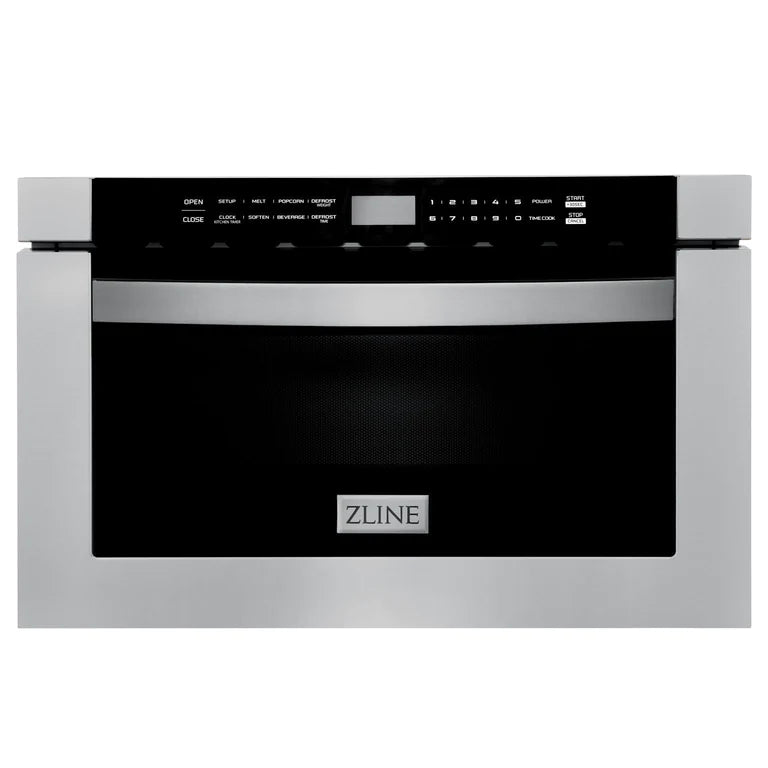 ZLINE Kitchen Package with Water and Ice Dispenser Refrigerator, 30" Dual Fuel Range, 30" Range Hood, Microwave Drawer, and 24" Tall Tub Dishwasher