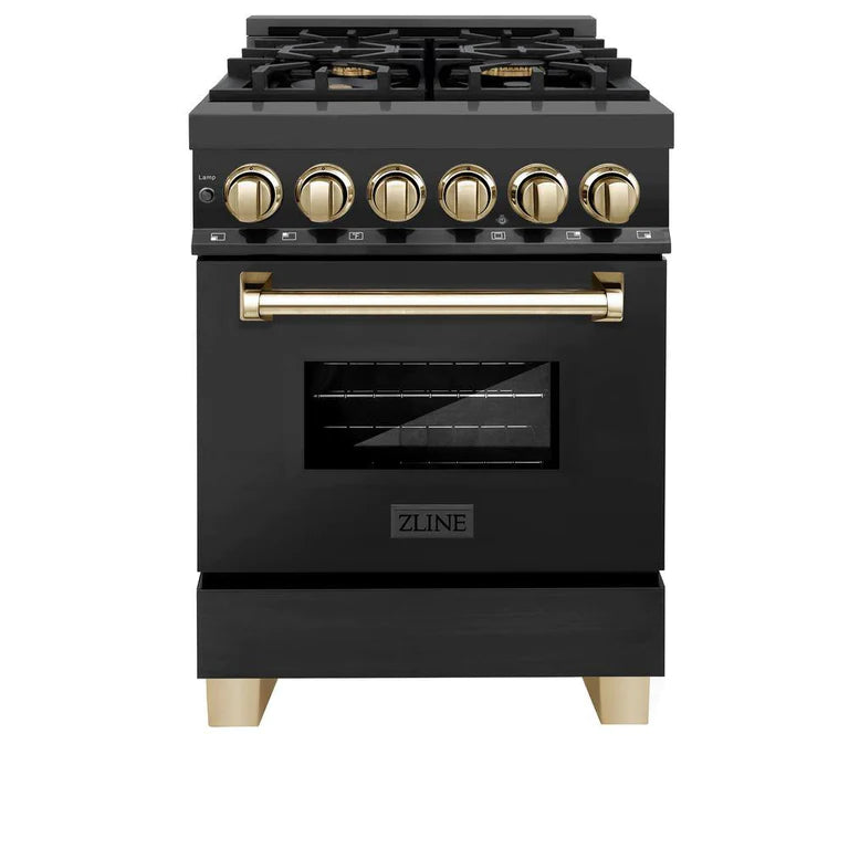 ZLINE Autograph 24 in. Gas Burner/Electric Oven Range in Black Stainless Steel and Gold Accents
