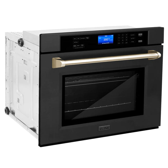 ZLINE 30 In. Autograph Edition Single Wall Oven with Self Clean and True Convection in Black Stainless Steel and Gold