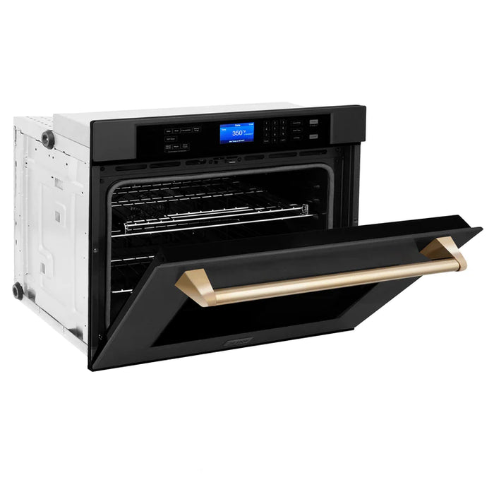 ZLINE 30 In. Autograph Edition Single Wall Oven with Self Clean and True Convection in Black Stainless Steel and Gold