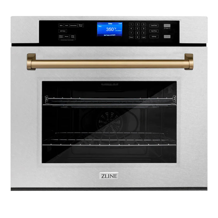 ZLINE 30 In. Autograph Edition Single Wall Oven with Self Clean and True Convection in DuraSnow® Stainless Steel and Champagne Bronze