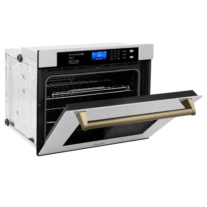 ZLINE 30 In. Autograph Edition Single Wall Oven with Self Clean and True Convection in DuraSnow® Stainless Steel and Champagne Bronze