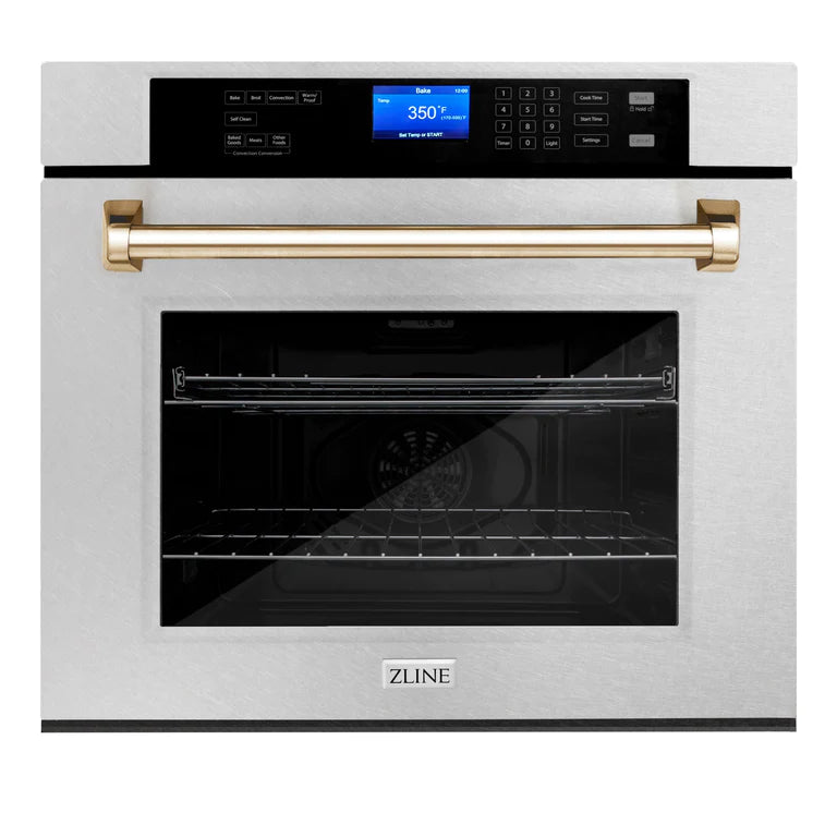 ZLINE 30 In. Autograph Edition Single Wall Oven with Self Clean and True Convection in DuraSnowÂ® Stainless Steel and Gold