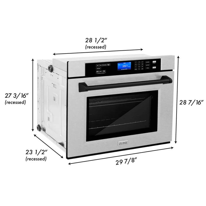 ZLINE 30 In. Autograph Edition Single Wall Oven with Self Clean and True Convection in DuraSnow® Stainless Steel and Matte Black