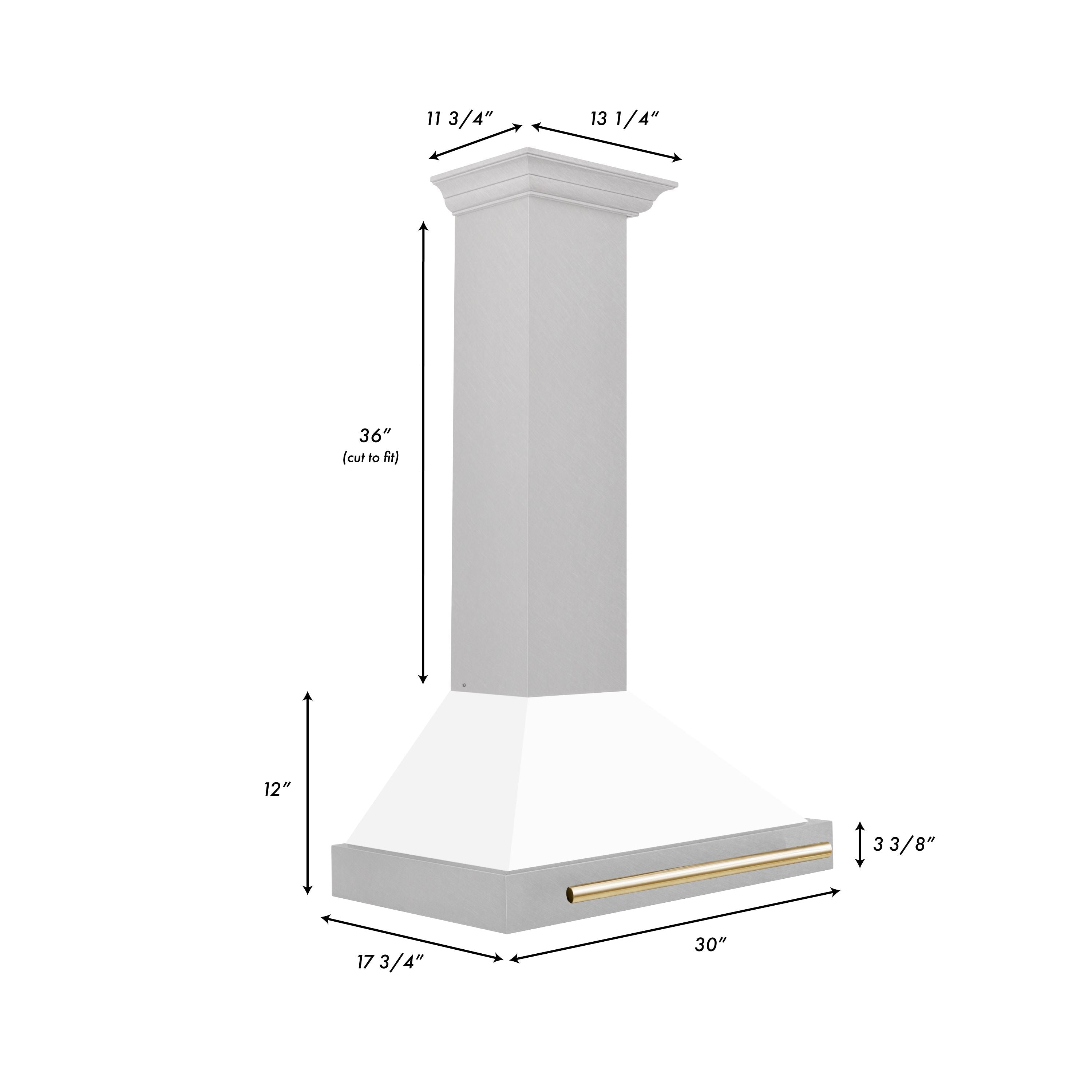 ZLINE 30 In Autograph Edition DuraSnow® Stainless Steel Range Hood with White Matte Shell and Gold Handle, KB4SNZ-WM30-G