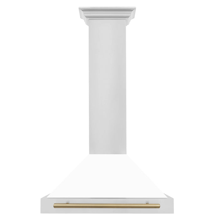 ZLINE 30 In Autograph Edition Stainless Steel Range Hood with White Matte Shell and Champagne Bronze Accents, KB4STZ-WM30-CB