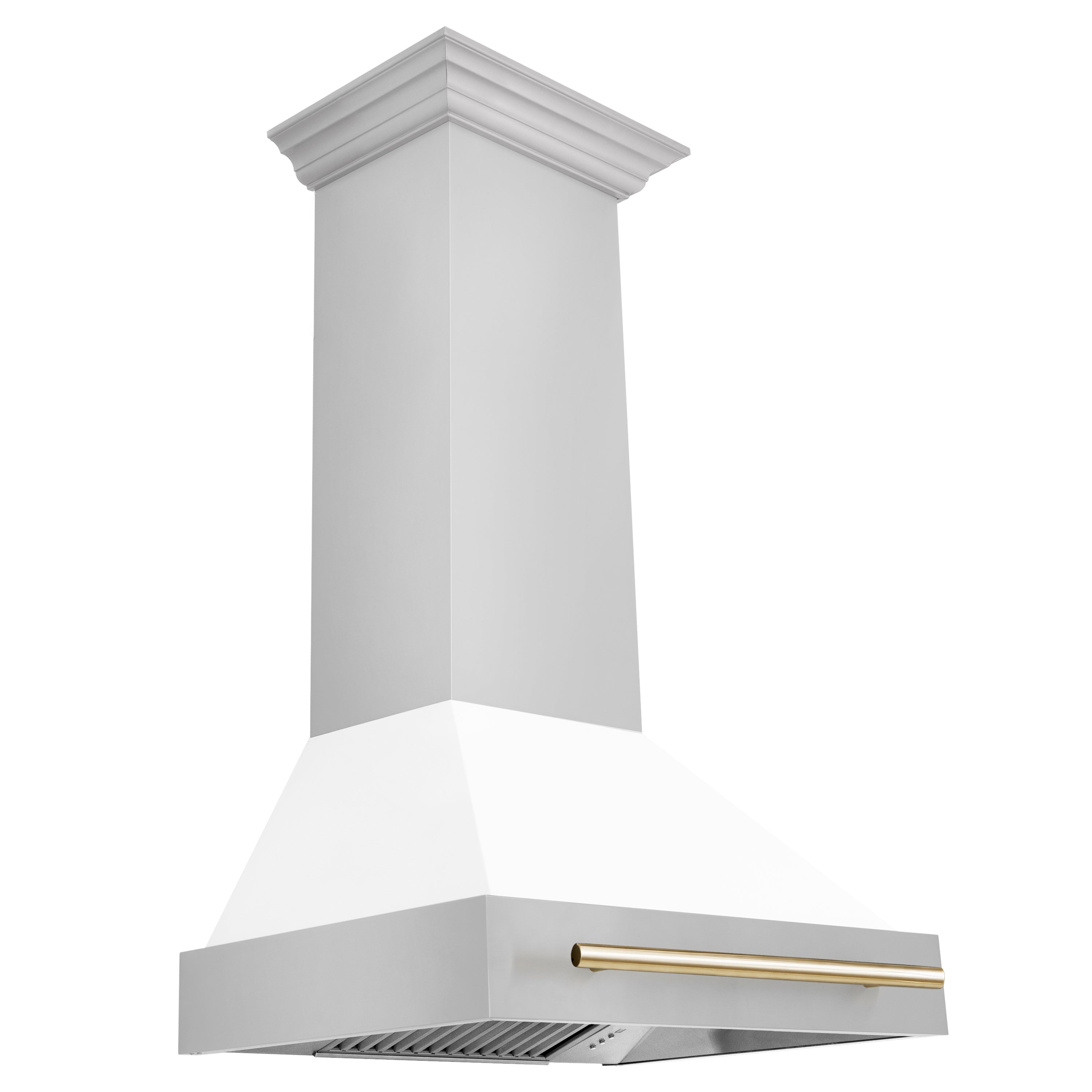 ZLINE 30 Inch Autograph Edition Range Hood with White Matte Shell and Gold Handle, 8654STZ-WM30-G