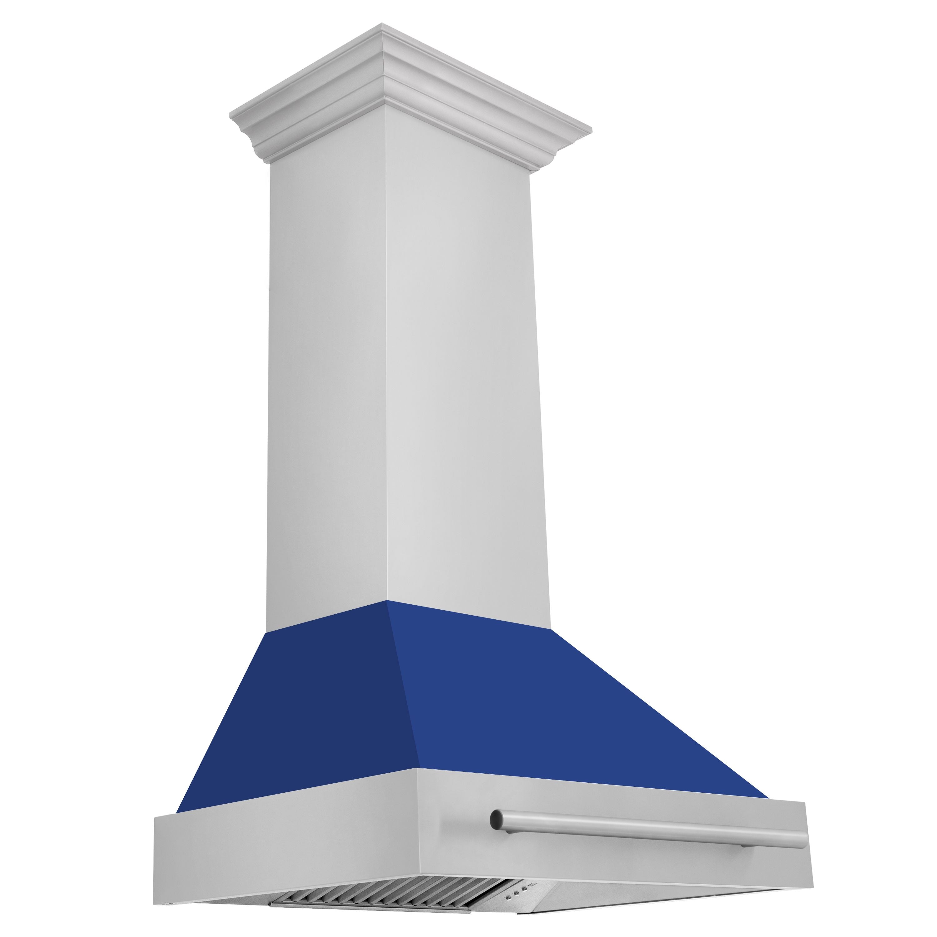 ZLINE 30 Inch Stainless Steel Range Hood with Blue Matte Shell and Stainless Steel Handle, 8654STX-BM-30