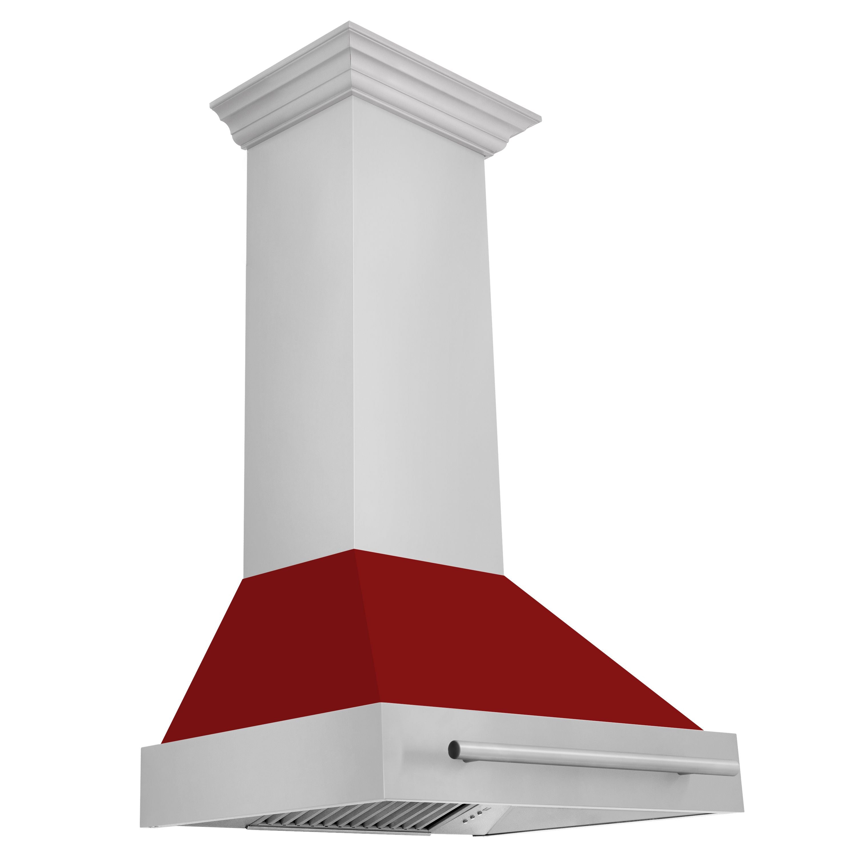 ZLINE 30 Inch Stainless Steel Range Hood with Red Gloss Shell and Stainless Steel Handle, 8654STX-RG-30