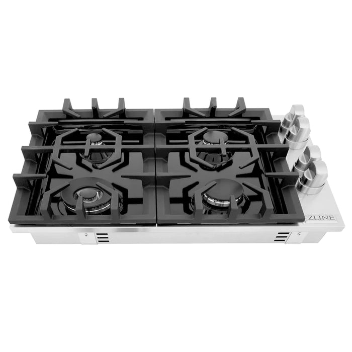 ZLINE 30 in. Dropin Cooktop with 4 Gas Burners and Black Porcelain Top