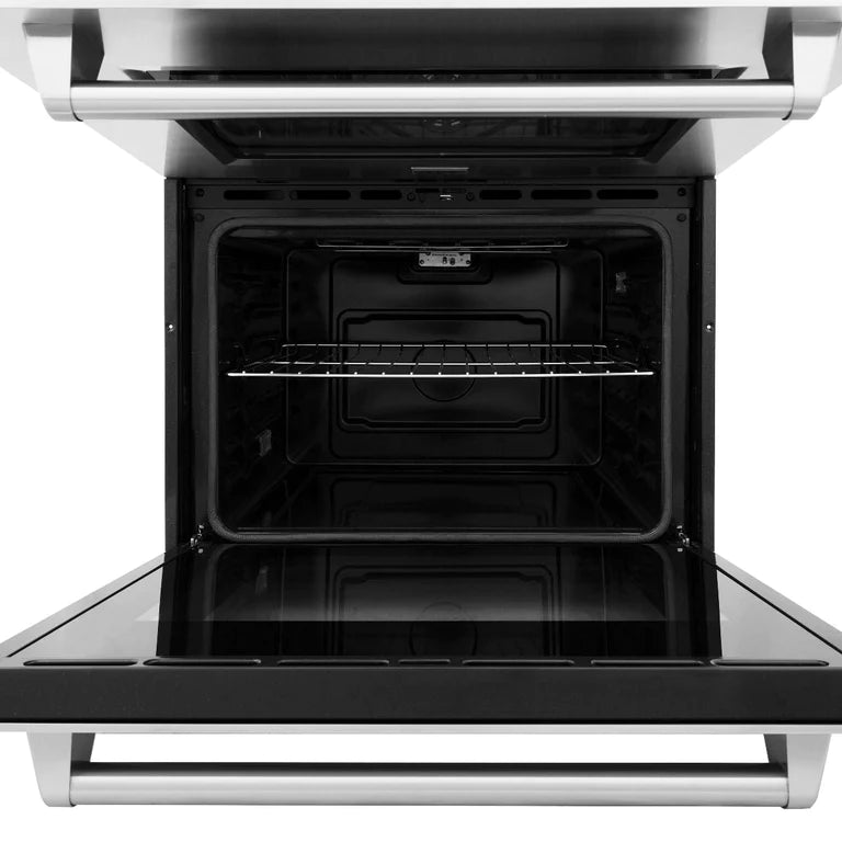 ZLINE Kitchen Package with Water and Ice Dispenser Refrigerator, 48" Rangetop, 48" Range Hood and 30" Single Wall Oven