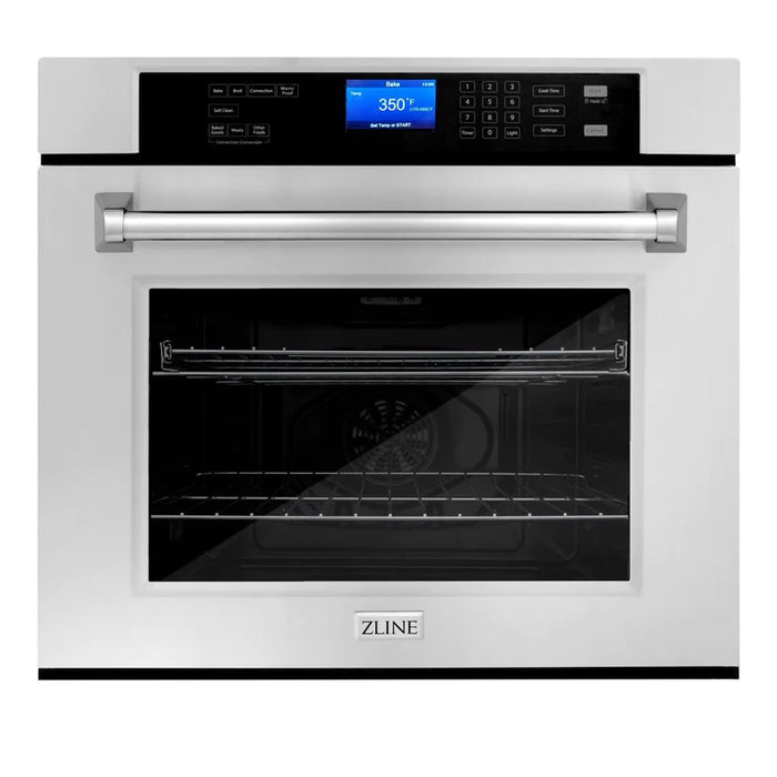 ZLINE Kitchen Package with Water and Ice Dispenser Refrigerator, 30" Rangetop, 30" Range Hood and 30" Single Wall Oven