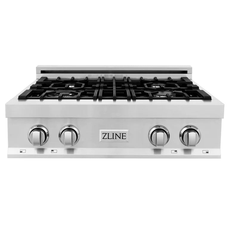 ZLINE Kitchen Package with Water and Ice Dispenser Refrigerator, 30" Rangetop, 30" Range Hood and 30" Single Wall Oven