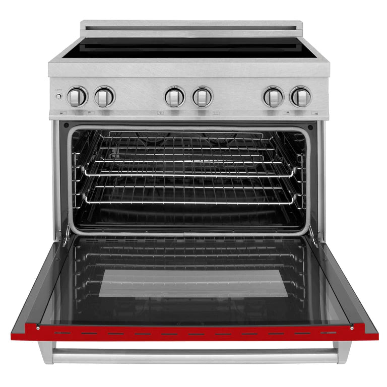 ZLINE 36 In. 4.6 cu. ft. Induction Range with a 4 Element Stove and Electric Oven in Red Gloss