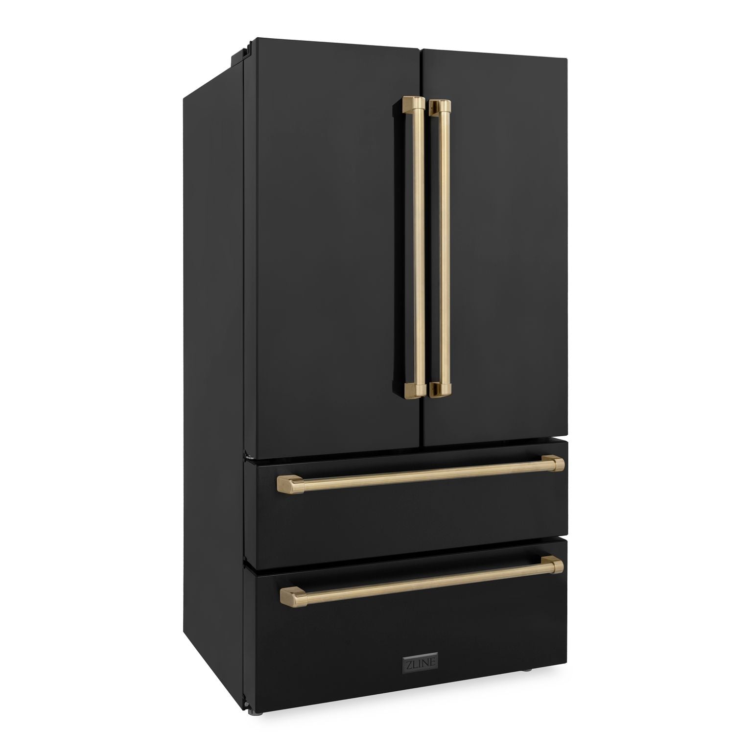 ZLINE 36 In. Autograph 22.5 cu. ft. Refrigerator with Ice Maker in Fingerprint Resistant Black Stainless Steel and Champagne Bronze Accents