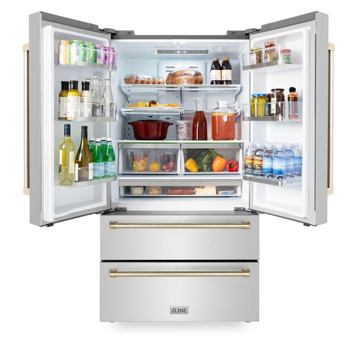 ZLINE 36 In. Autograph 22.5 cu. ft. Refrigerator with Ice Maker in Fingerprint Resistant Stainless Steel and Gold Accents