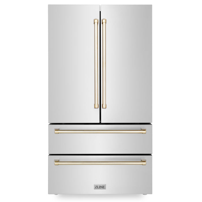 ZLINE 36 In. Autograph 22.5 cu. ft. Refrigerator with Ice Maker in Fingerprint Resistant Stainless Steel and Gold Accents