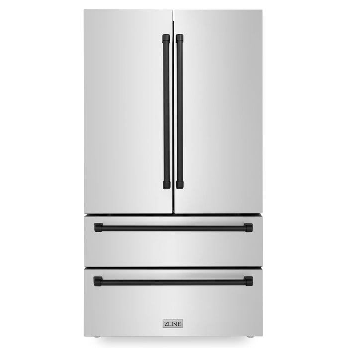 ZLINE 36 In. Autograph 22.5 cu. ft. Refrigerator with Ice Maker in Fingerprint Resistant Stainless Steel and Matte Black Accents