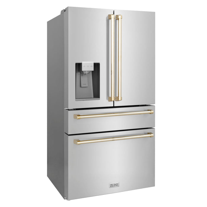 ZLINE 36 In. Autograph French Door Refrigerator with Water and Ice Dispenser in Fingerprint Resistant Stainless Steel with Gold Accents