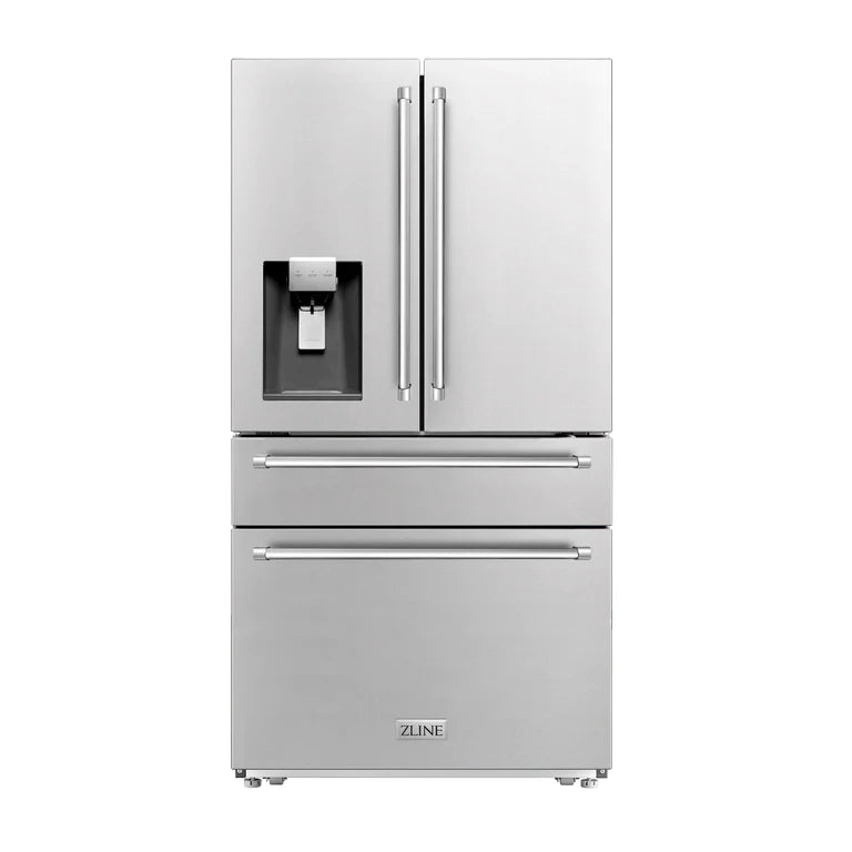 ZLINE Kitchen Package with Water and Ice Dispenser Refrigerator, Rangetop, 30" Microwave Oven and 30" Single Wall Oven