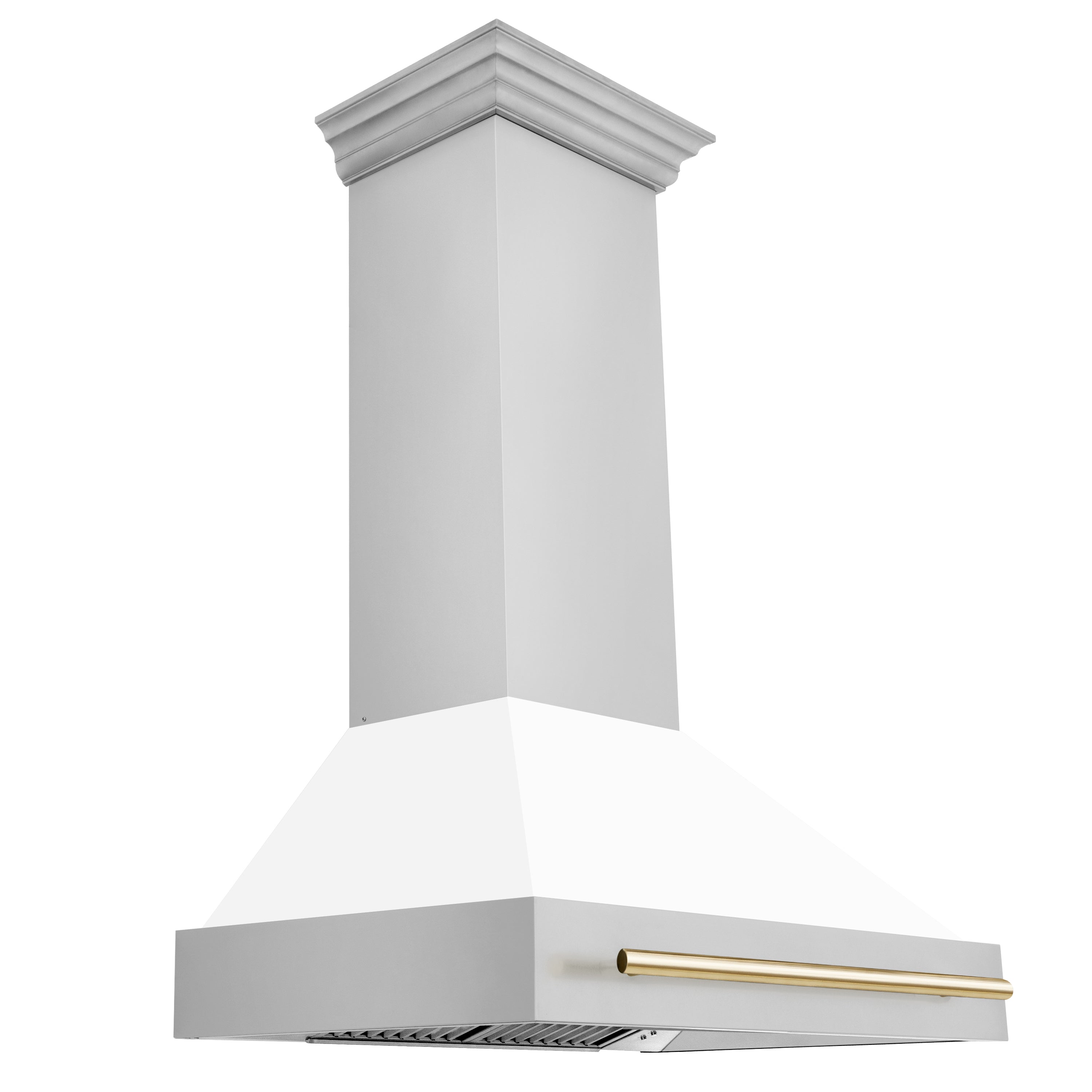 ZLINE 36 Inch Autograph Edition Range Hood with White Matte Shell and Gold Handle, 8654STZ-WM36-G