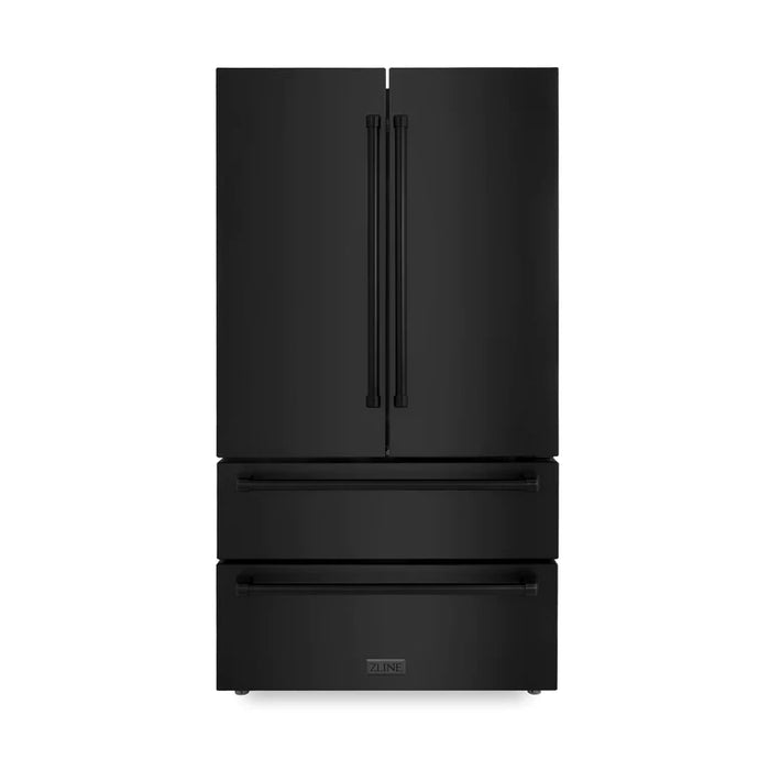 ZLINE Kitchen Package with Black Stainless Steel Refrigeration, 48" Gas Range, 48" Range Hood, Microwave Drawer, and 24" Tall Tub Dishwasher