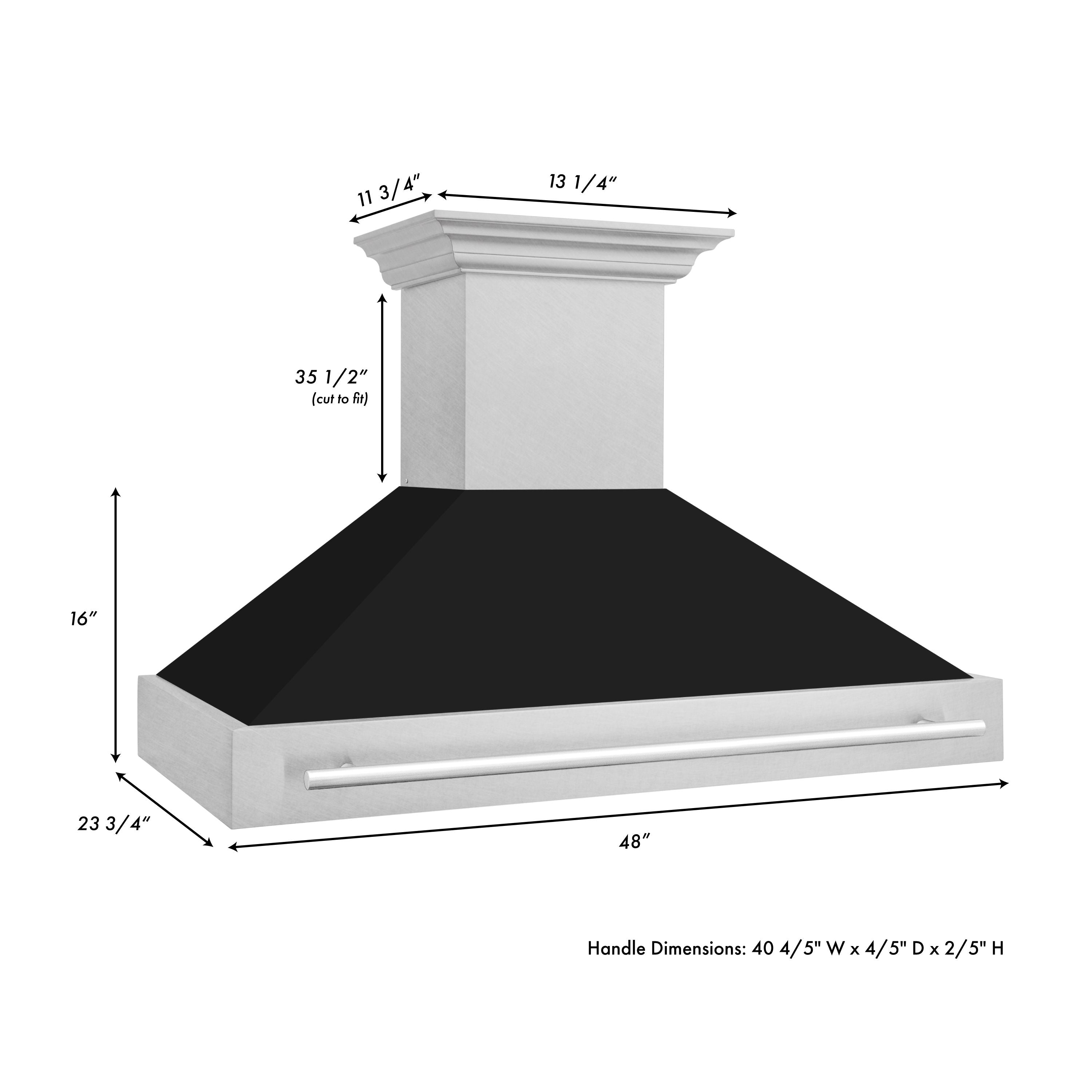 ZLINE 48 In. DuraSnow® Stainless Steel Range Hood with Black Matte Shell, 8654SNX-BLM-48
