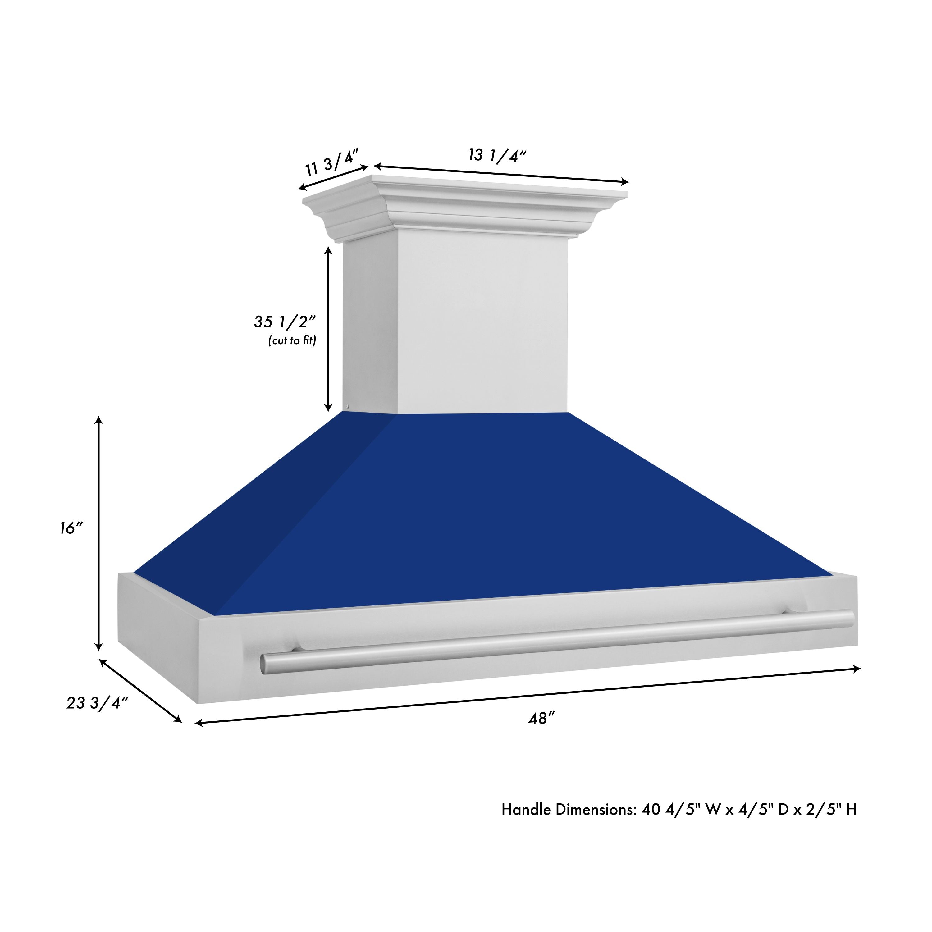 ZLINE 48 In. DuraSnow® Stainless Steel Range Hood with Blue Gloss Shell, 8654SNX-BG-48