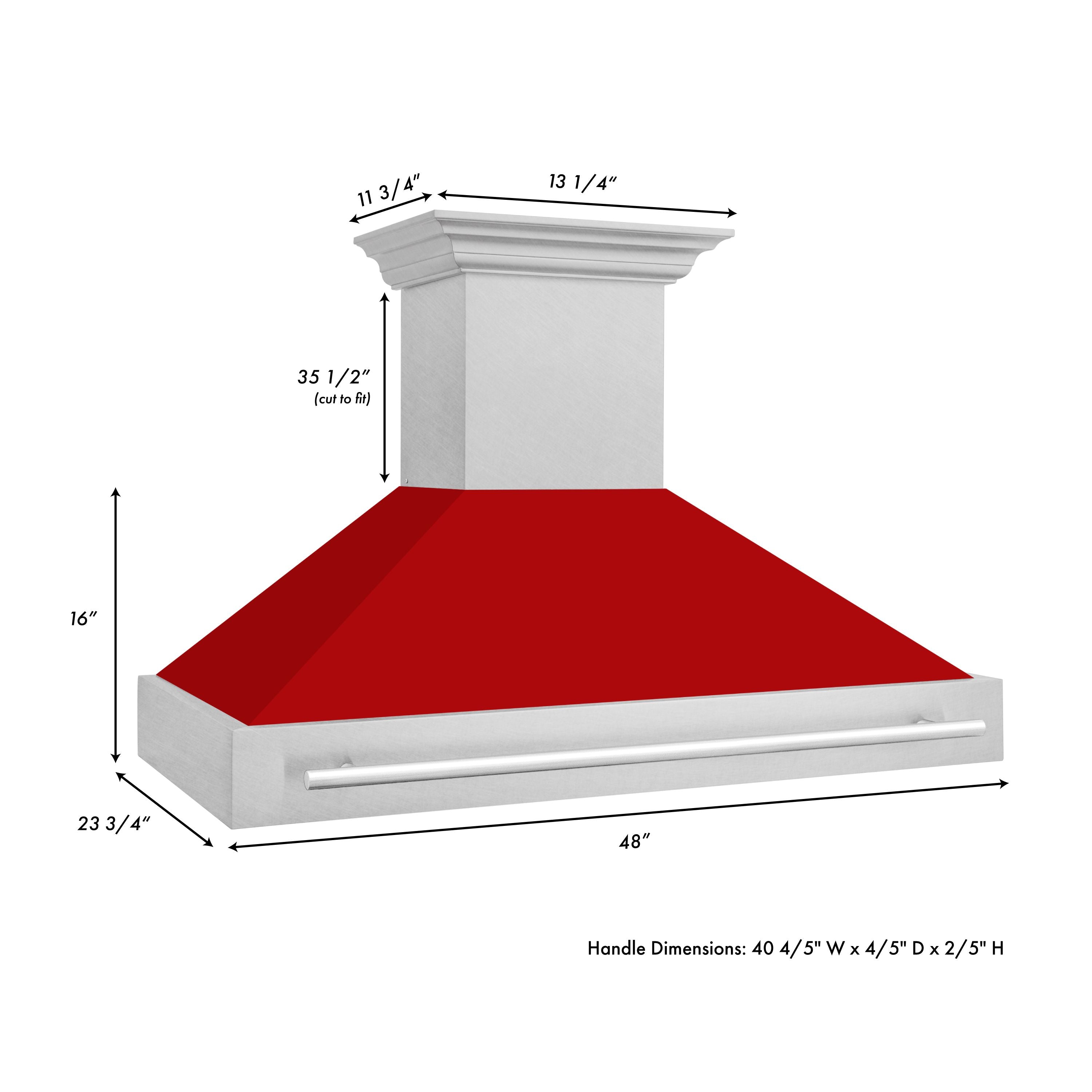 ZLINE 48 In. DuraSnow® Stainless Steel Range Hood with Red Matte Shell, 8654SNX-RM48