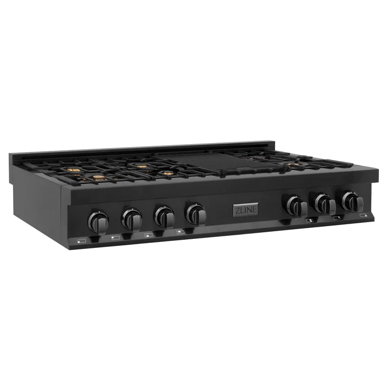 ZLINE 48 In. Rangetop In Black Stainless Steel With 7 Gas Brass Burners