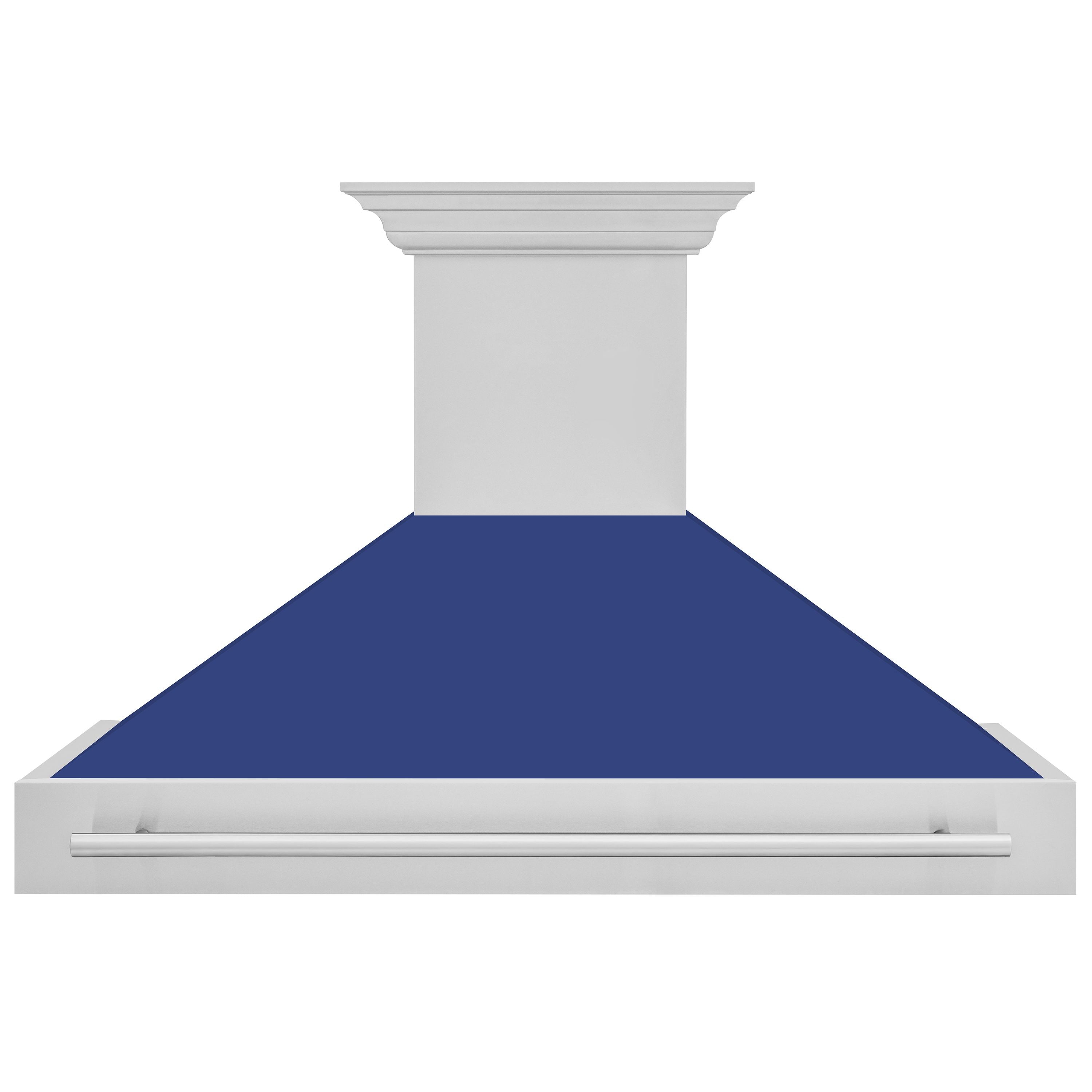 ZLINE 48 In. Stainless Steel Range Hood with Blue Matte Shell and Stainless Steel Handle, 8654STX-BM-48