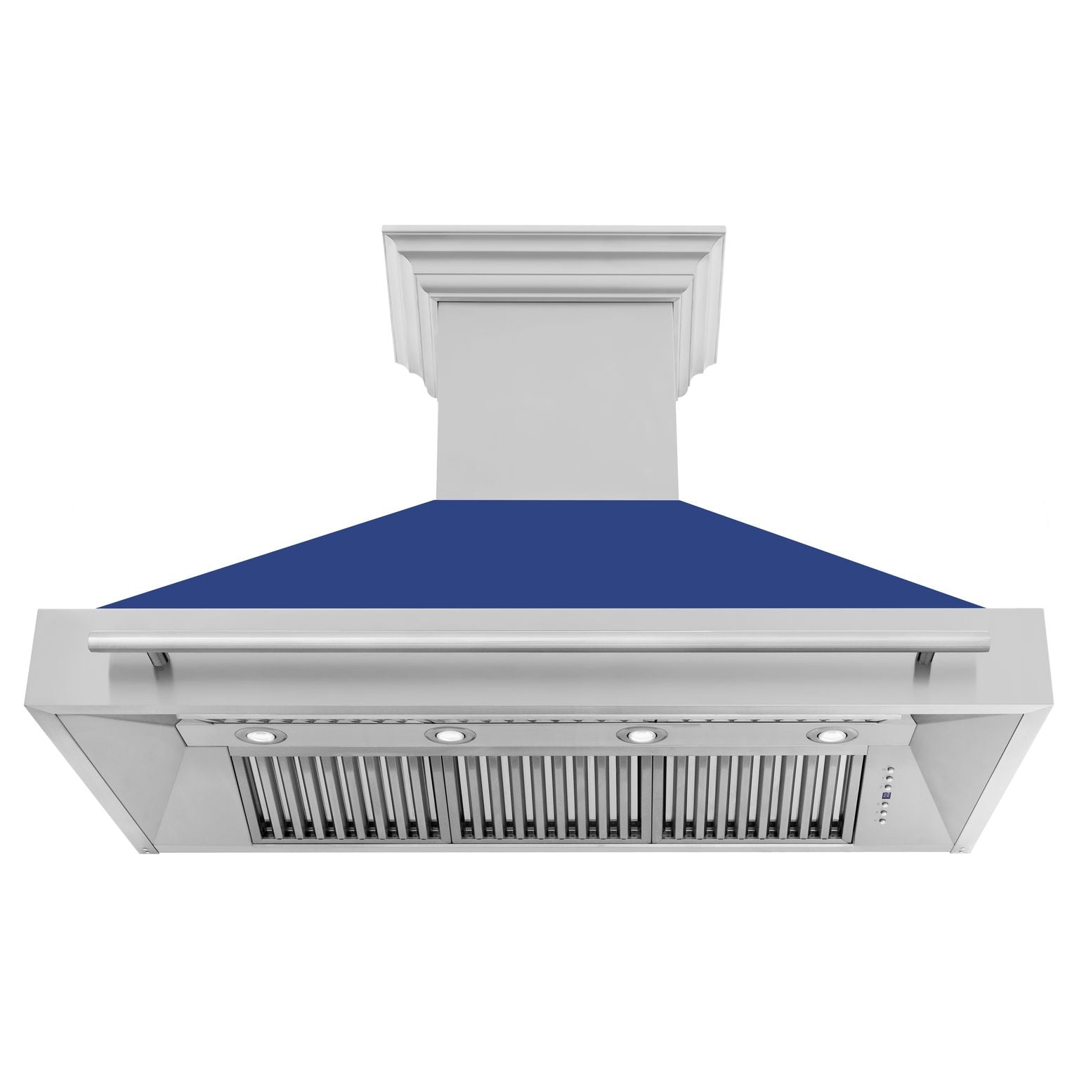 ZLINE 48 In. Stainless Steel Range Hood with Blue Matte Shell and Stainless Steel Handle, 8654STX-BM-48
