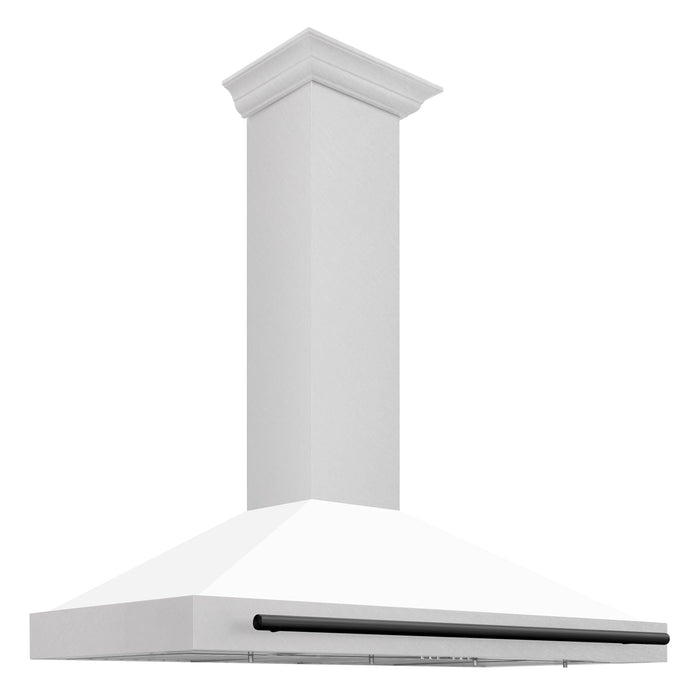 ZLINE 48 In Autograph Edition DuraSnow® Stainless Steel Range Hood with White Matte Shell and Matte Black Handle, KB4SNZ-WM48-MB